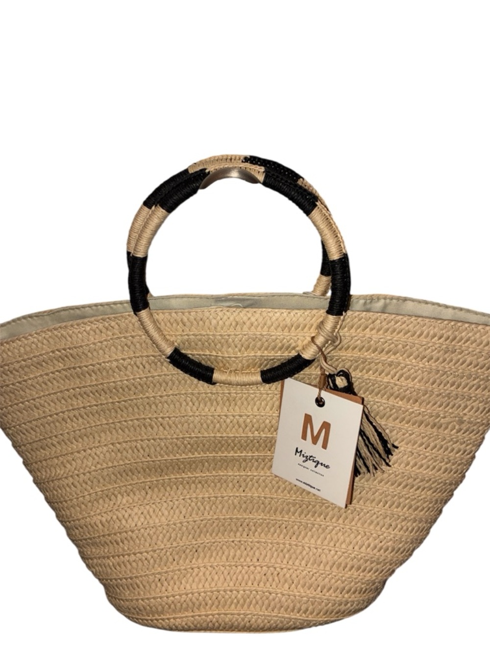 NWT Miztique Tote Bag‎ Beige and Black Woven Tote Bag